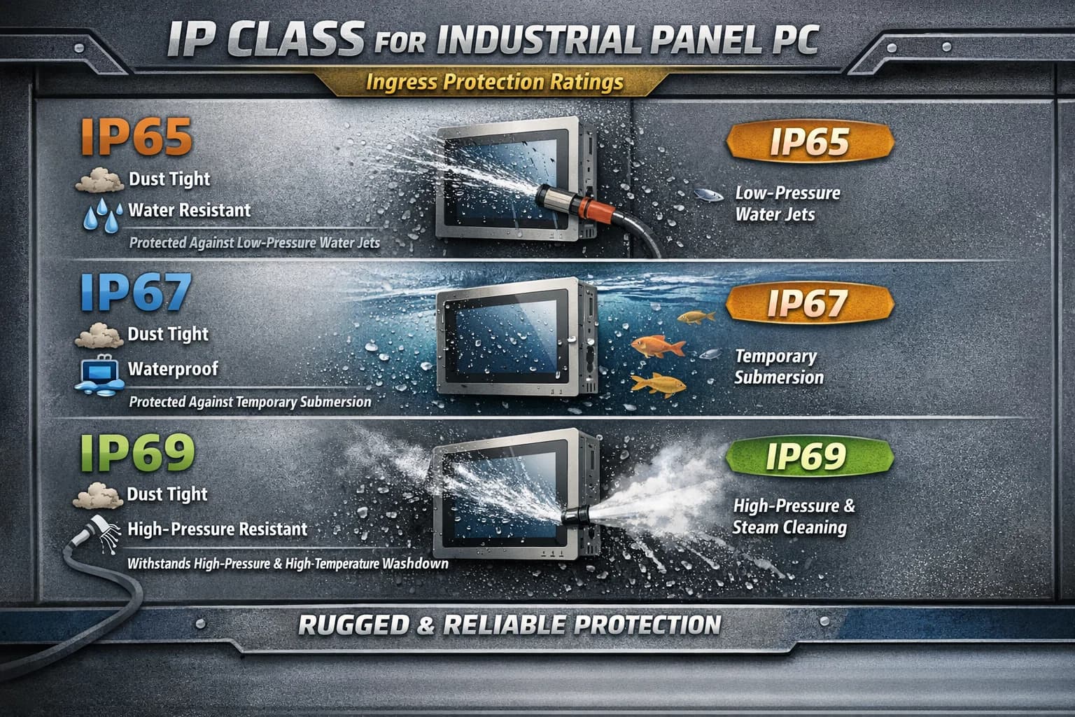 Endüstriyel PANEL PC’lerde IP Sınıfı Seçim Rehberi: IP65, IP67, IP69 Ne Anlama Gelir?